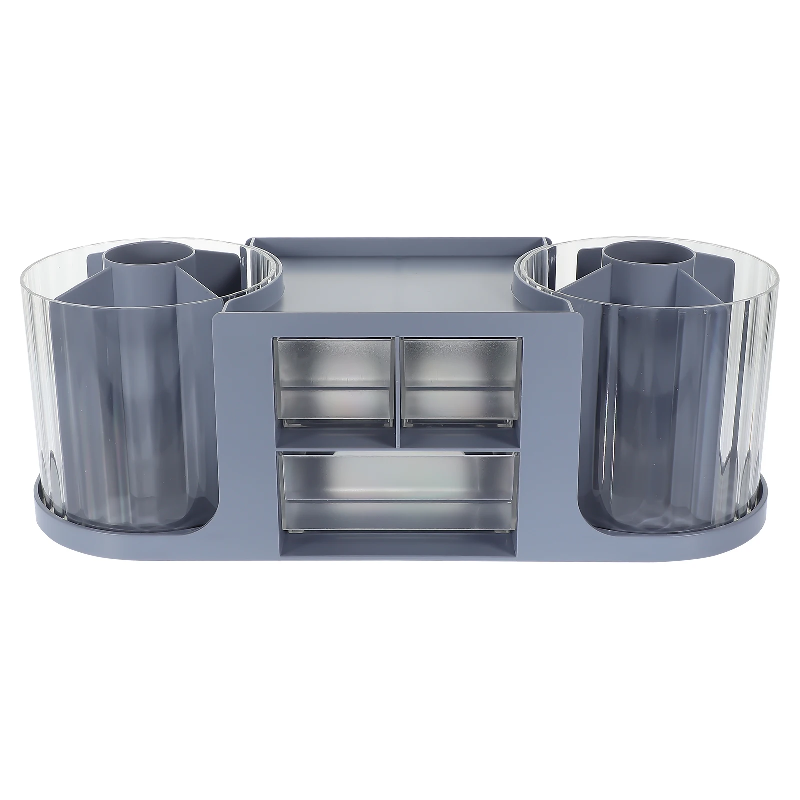

1pc Double Rotating Holder Transparent Blue Desk Small Organizer With Drawers Drawers Storage Boxes File Organizer Sundries