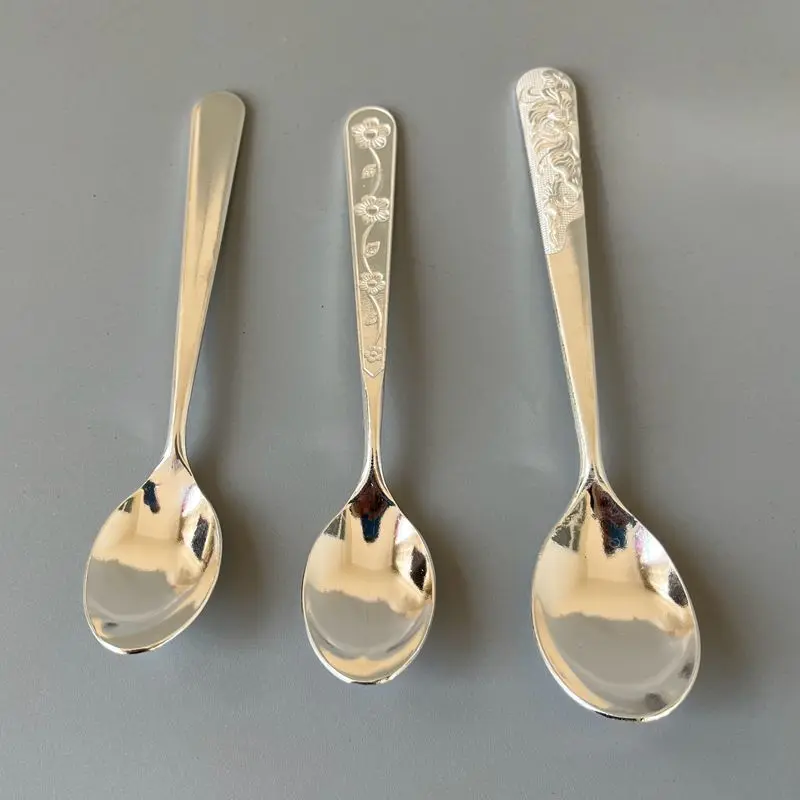 Pure Silver 99.9% Spoon Long Handle Coffee Tableware Gift