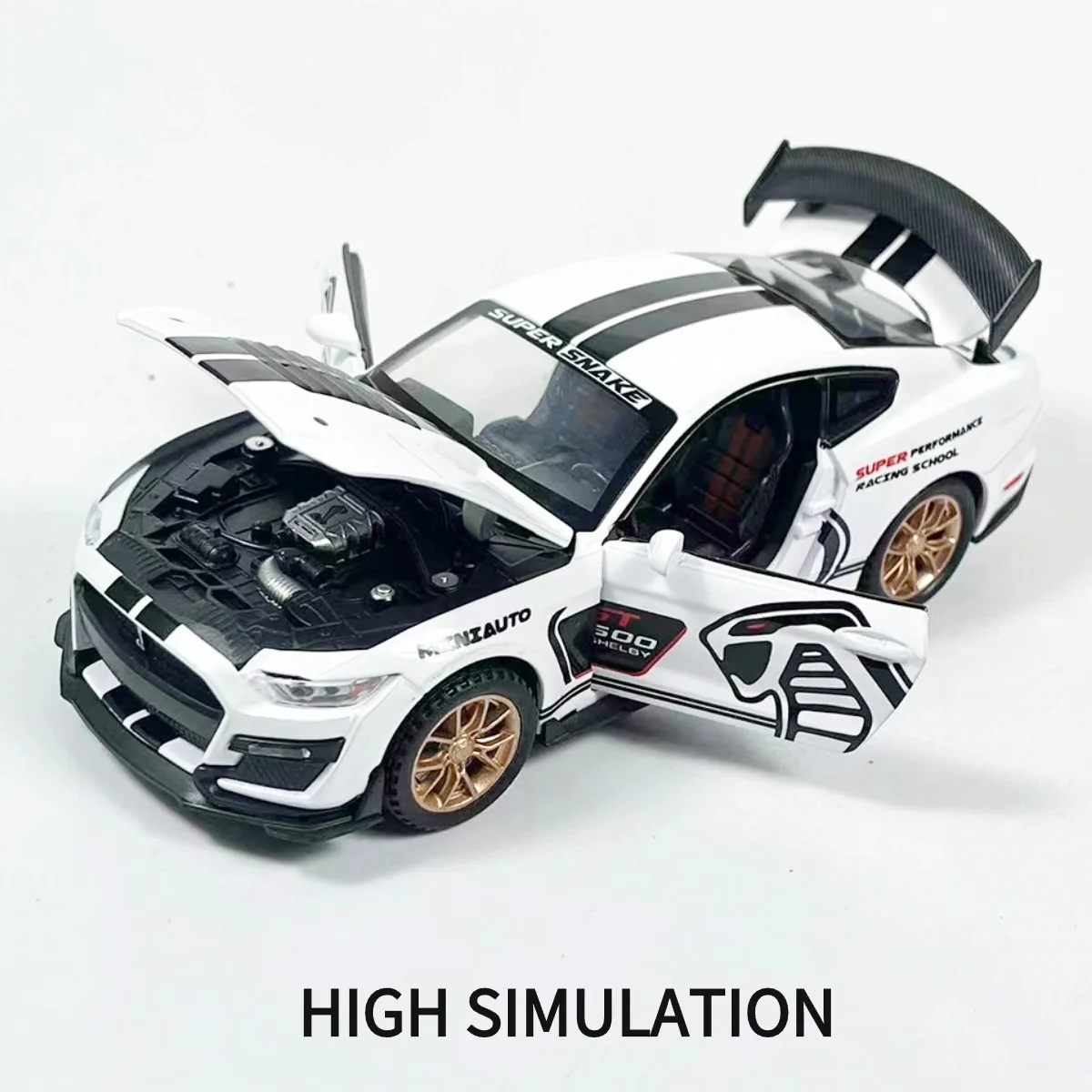 1:32 Shelby GT500 Pullback Car Toy with Lights Engine Sound, Scale Ford Mustang Diecast Car Model Replica Kid Boy Play Gift