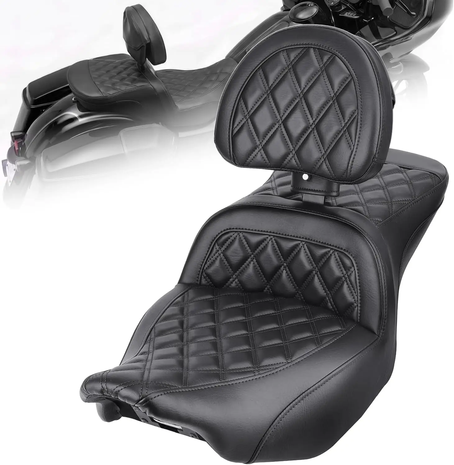 Gel Motorcycle Seat with Adjustable Driver Backrest for Harley24-26