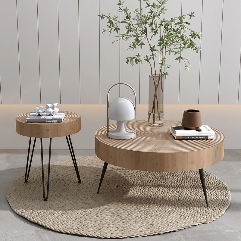 

Solid wood round coffee table ins wind small apartment living room small table bedside table