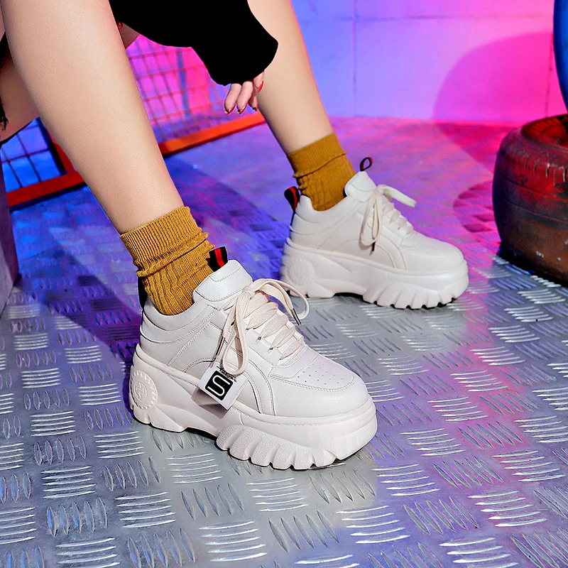 Pop Hight Increase Ulzzang Women Casual Shoes Gym Sports Sneakers Platform Wedges High Heels Flat Ladies Creepers Trainers