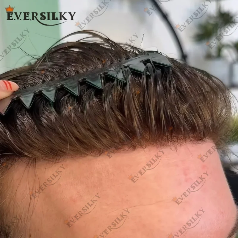 بني متوسط غير قابل للاكتشاف # 4 أشقر غامق # 17 شعر اصطناعي بشري للشباب شعر مستعار غير مرئي بكثافة 90% 0.03 مللي متر شعر مستعار للرجال من الجلد الرقيق