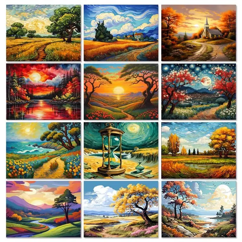 

GATYZTORY 60x75cm Pictures By Number Field Scenery Oil HandPainted Painting By Number DIY Frame Modern Landscape Drawing On Canv