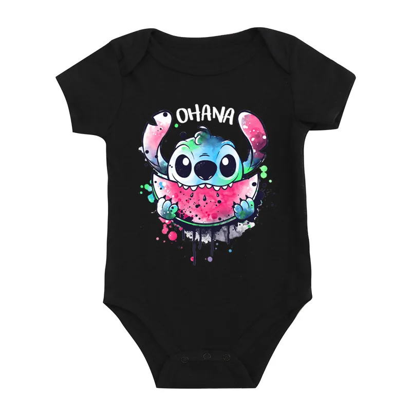 Kawaii Ohana Stitch Print Baby Clothes 100% Cotton Short Sleeve Romper Boy Girl Bodysuit Summer Newborn Jumpsuit 0-24M