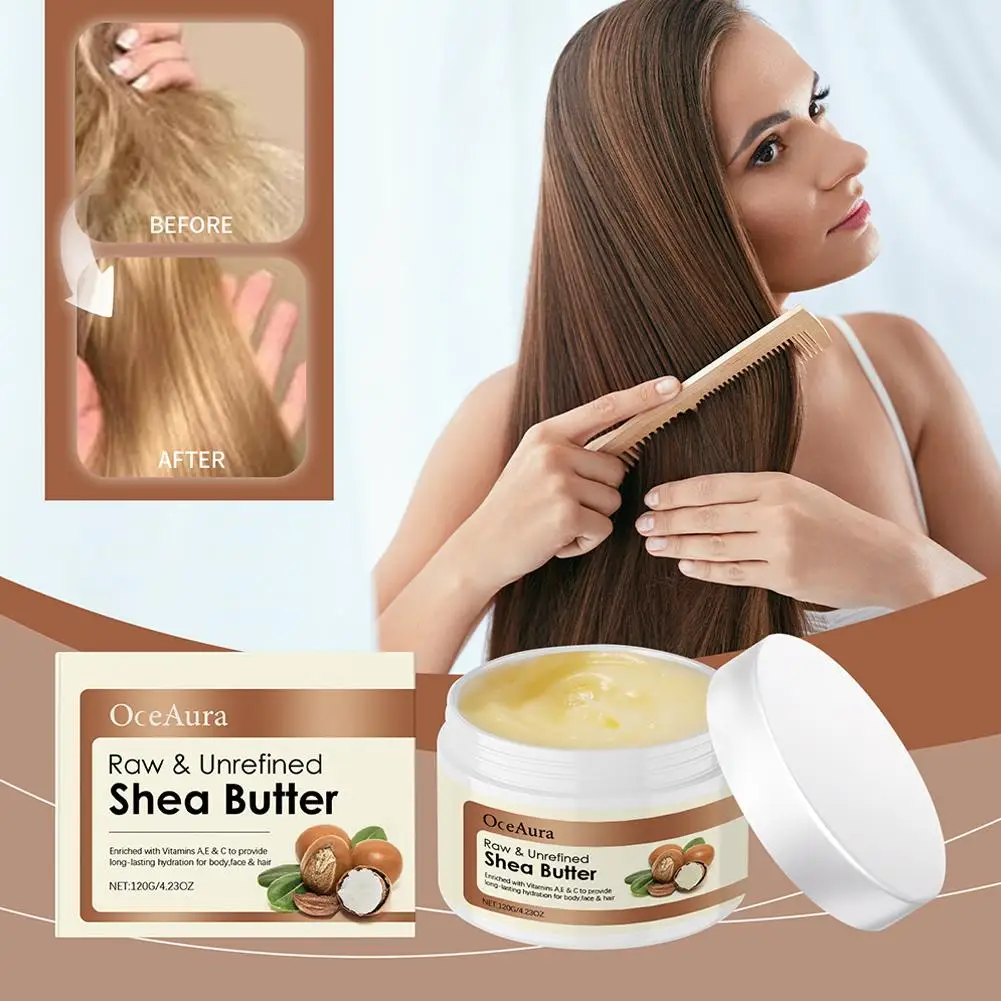 120 جرام زبدة الشيا الخام العضوية، كريم مرطب زبدة الشيا الخام الطبيعي غير المكرر للترطيب المغذي للعناية بالجسم والشعر