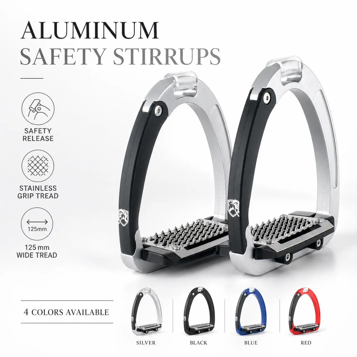 Aluminum Safety Stirrups / 125mm Wide Tread / Stainless Grip Tread / Training Riding
