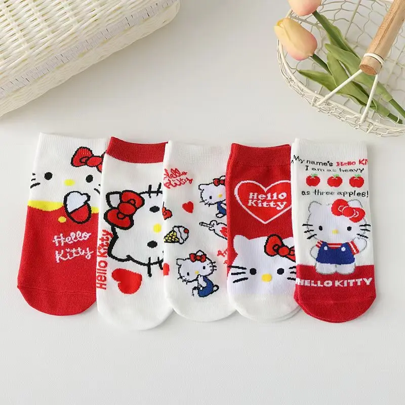 Sanrios Cartoon Low Tube Cotton Socks HelloKittys Kawaii Printed Christmas Hose Winter Comfortable Sock Gift for Sweet Girls