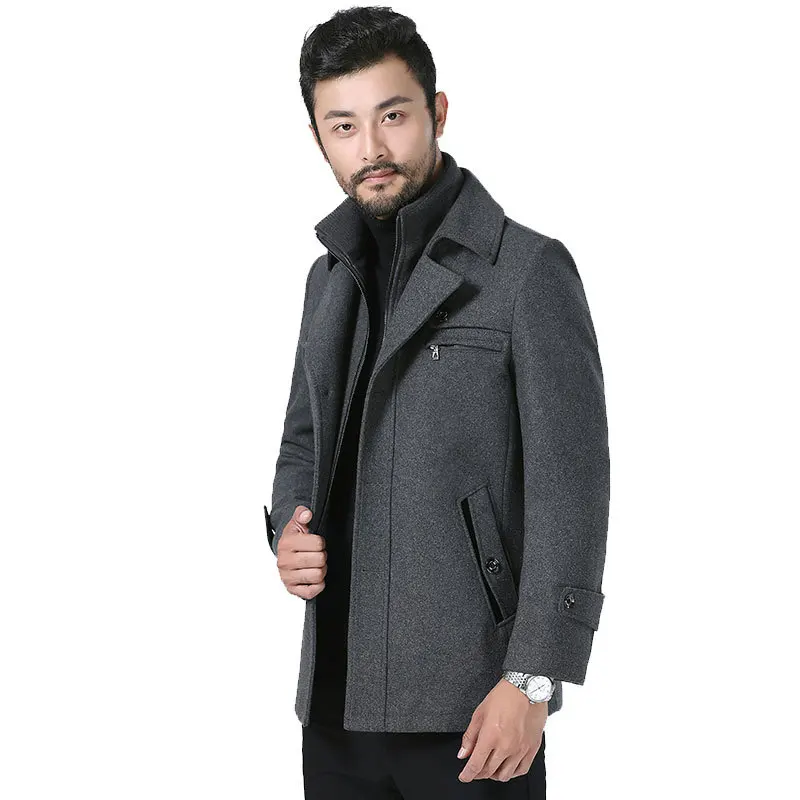 Autumn and winter new black thickened casual wool coat men's mid-length double collar men's wool coat