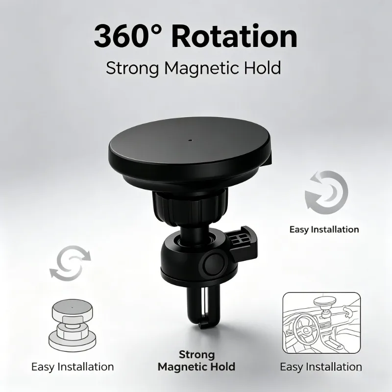 Cargador Magnético Inalámbrico para Coche con Ventilación para Magsafe, Compatible con iPhone 17 16 15 14 13 12 Pro Max y Android, Carga Rápida para Uso Diario