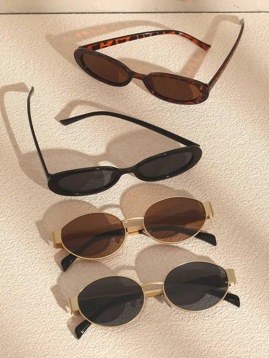4pcs Plastic Geometric Full Frame Classic Y2K Style Minimalist Fashion Glasses, Suitable For Various Face Shapes, Summer