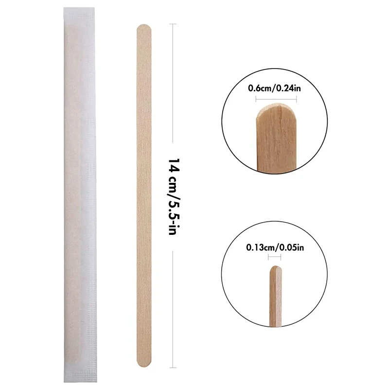 100/300/500Pcs Individually Wrapped Coffee Stirrers, 5.5-Inch Disposable Wooden Sticks for Coffee Tea Hot Beverage Cold Drinks