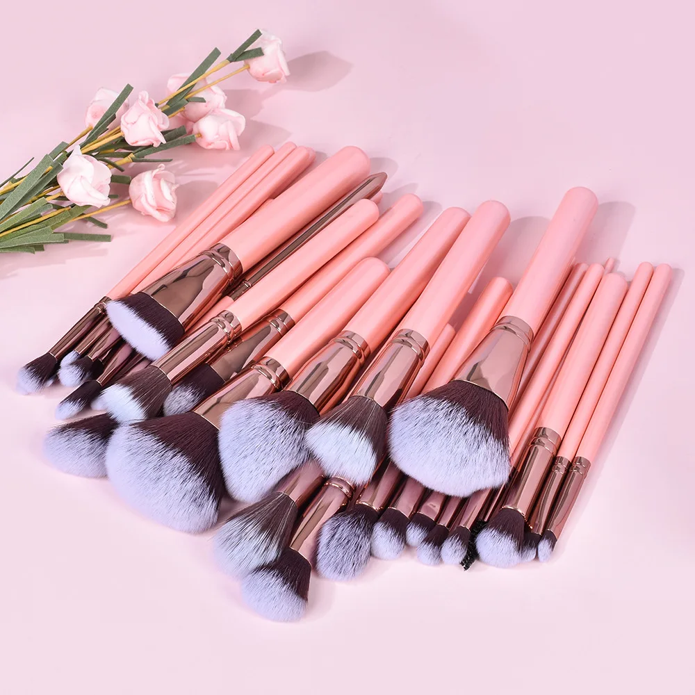 Cute Pink Makeup Brushes Wholesale Vegan Synthetic Hair Foundation Powder Private Label Custom Logo Makeup Brush Set