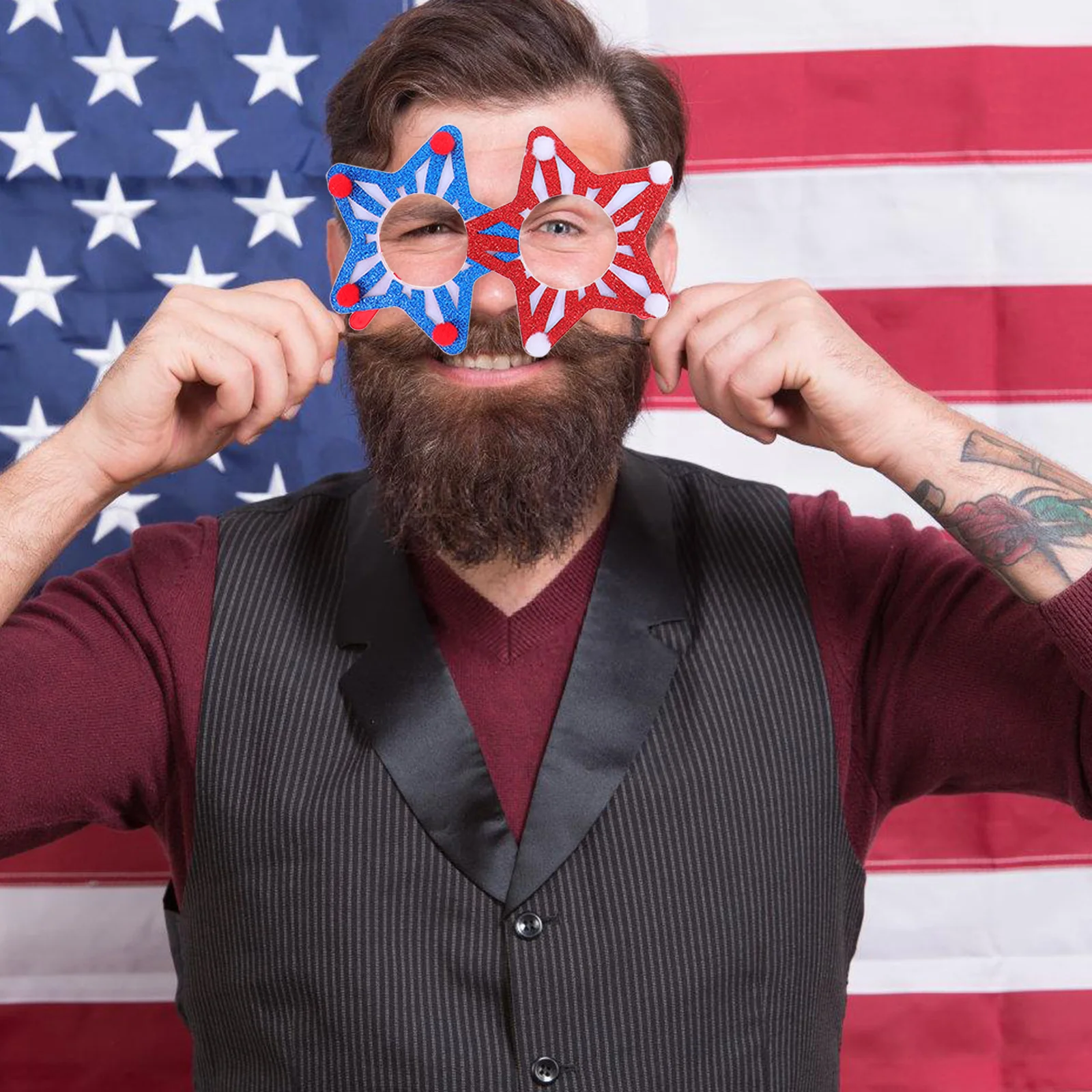 

4pcs Patriotic Star Glasses Usa Flag Independence Day Party Decorations Lightweight Comfortable Frames July 4Th Celebrations
