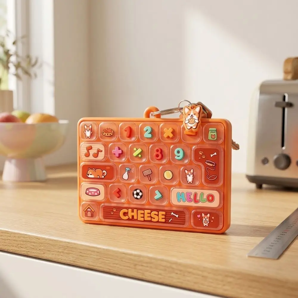 Cartoon 26 Keys Fidget Keyboard Plastic Clear Key Sounds Mechanical Keyboard Keychain Clickable Keys Animal Patterns