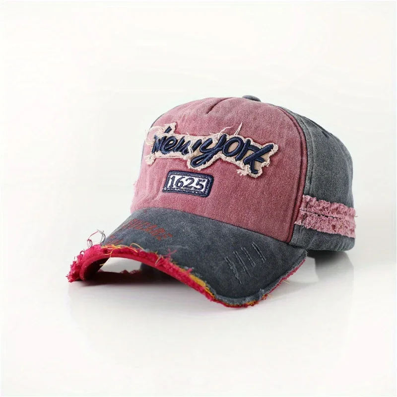 Vintage Distressed Dad Cap Spring Autumn Unisex Casual Washed Denim Street Fashion Hip-hop Cap Letter Embroidery Baseball Cap image 4