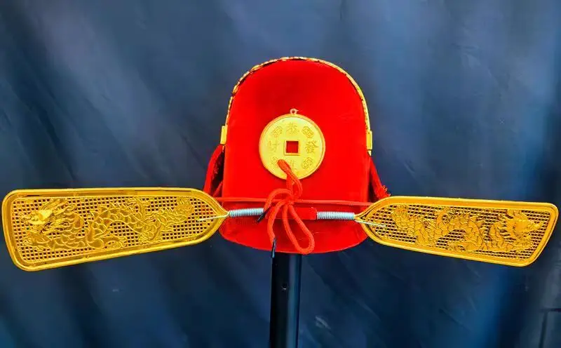 4 Styles Red Golden Chinese God Of Fortune Hat Festival New Year Headwear Wealth God Champion Hats Opening Ceremony