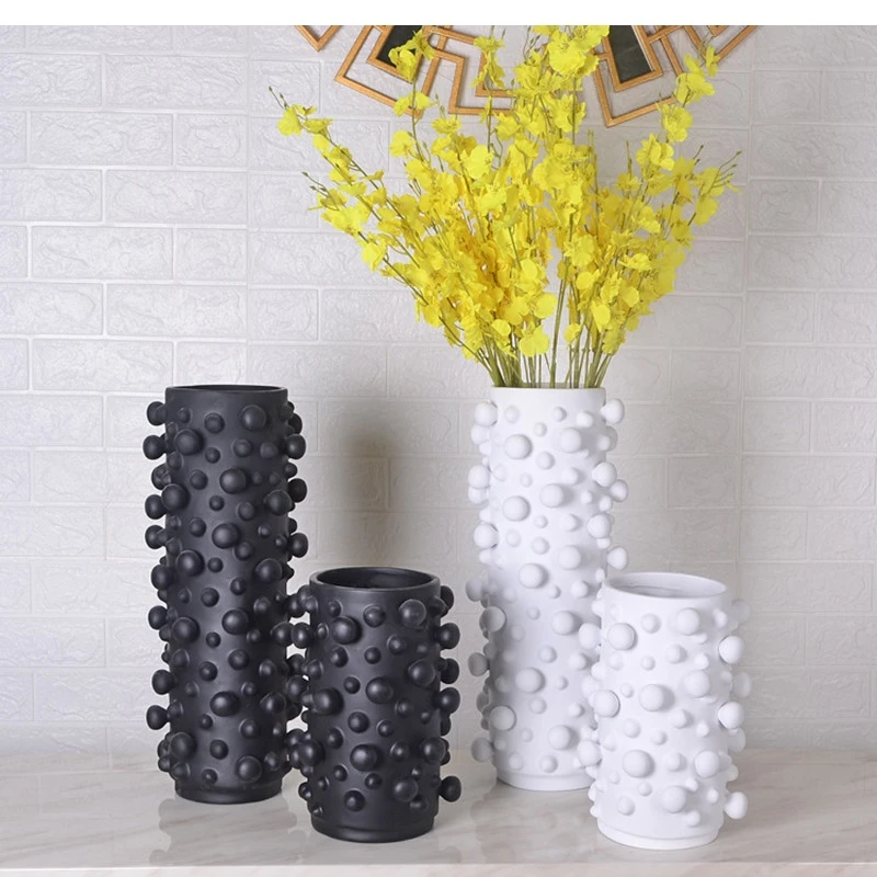 

Resin Flower Vase, Black and White, Round, Irregular, Broken Line Leaf Pattern Vases, Abstract Art Dots, Home Decoration Crafts