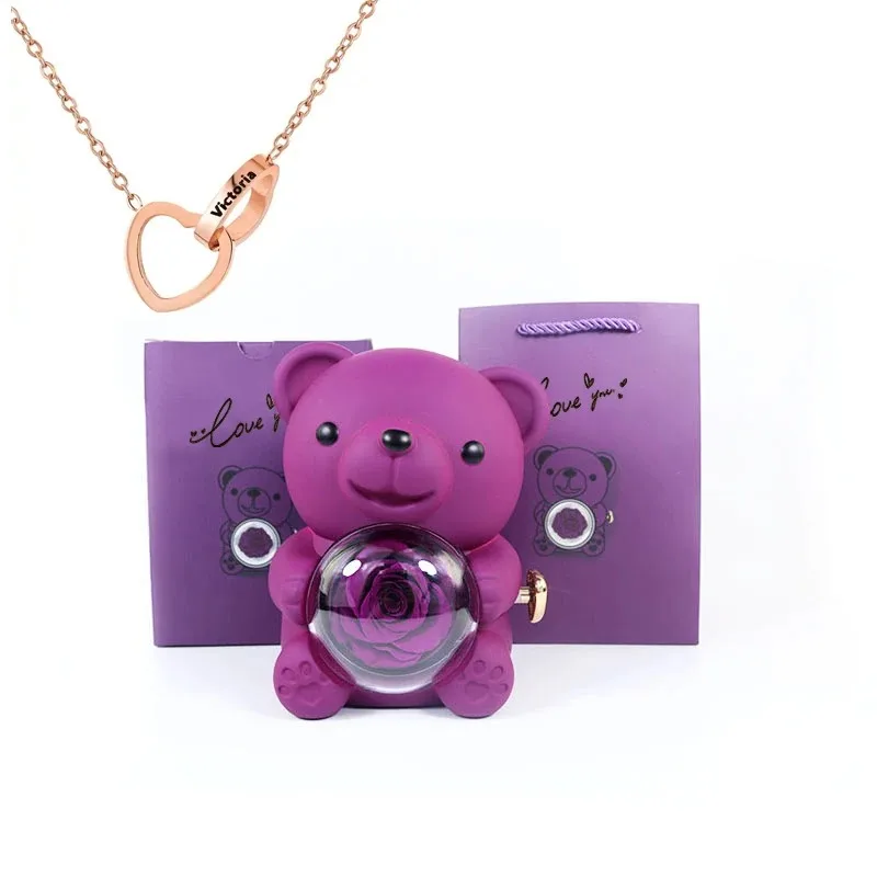 Ewige Rosen-Teddybär-Schmuckschatulle mit individueller Namenskette 4