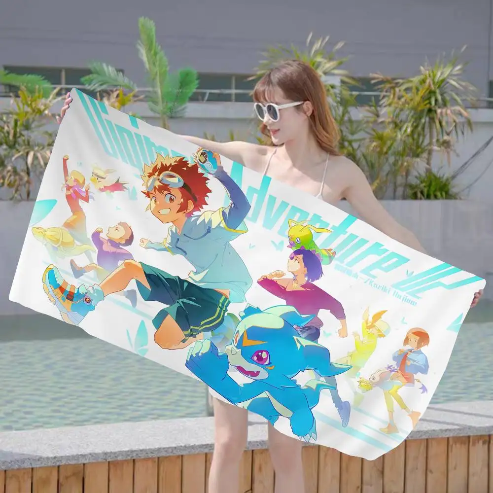 D-Digimon Adventure Microfiber Printed Beach Towel Mountain Climbing Yoga Beach Swimming Running Absorbent Soft Towel