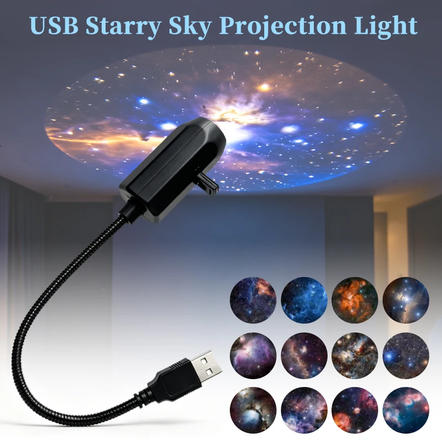 USB Projector Lamp Planet/Starry Sky/Galaxy Theme Plug Projection Night Light For Home Festival Indoor Ceiling Wall Ambiance Dec