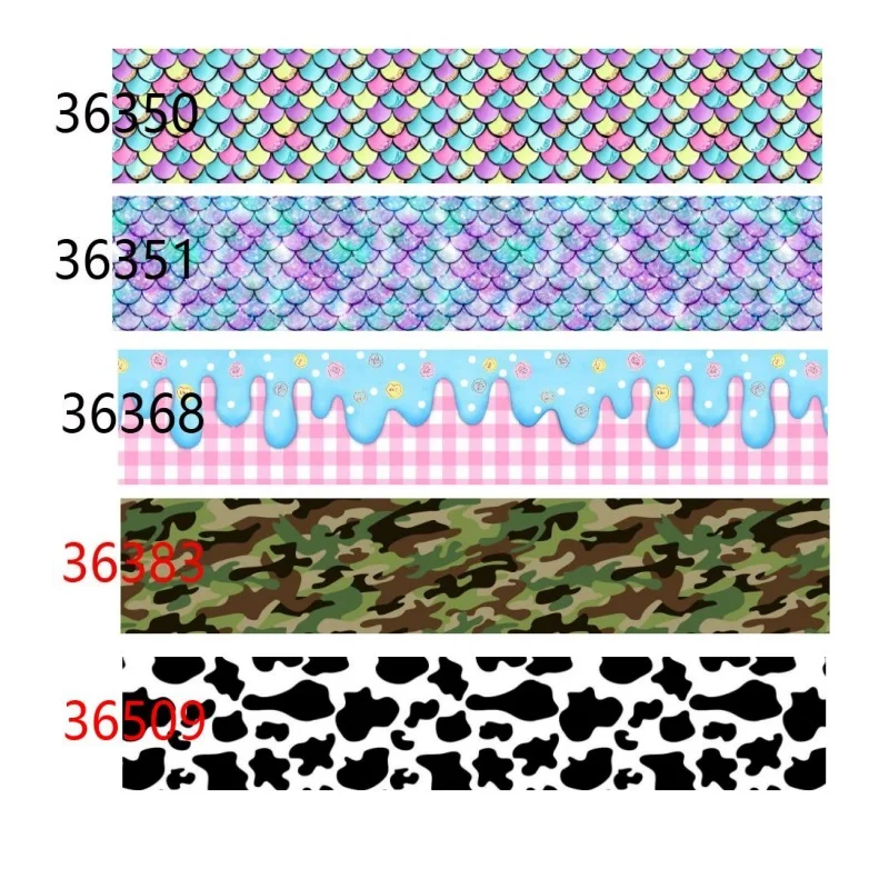 

Rainbow Fish Scale Grosgrain Ribbon 10yards Printed Black Leopard Camo Ribbons for DIY Hairbows Sewing Accessories
