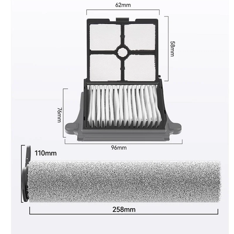 A006-Compatível para tineco piso um s7 vapor sem fio molhado seco lavadora de chão handheld rolo escova hepa filtro peças