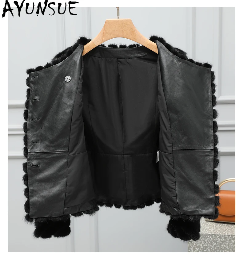AYUNSUE Reale Cappotto di Pelliccia di Visone Vestiti Delle Donne di Lusso Cappotti di Pelliccia Reale Donna Nuovo in Capispalla Giacca Invernale Шуба Ж Salah Geslici Patchwork Visone