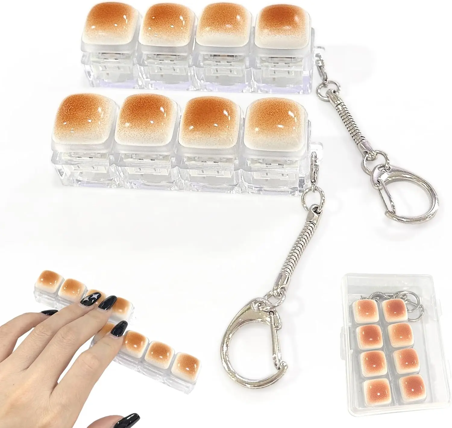 Paquete de 2 Juguetes Sensoriales de Teclado con Sonido de Pan Caramelizado – Sonido Nítido, Llavero Antiestrés con Clic, Juguetes Silenciosos para la Ansiedad (Pan Caramelizado)