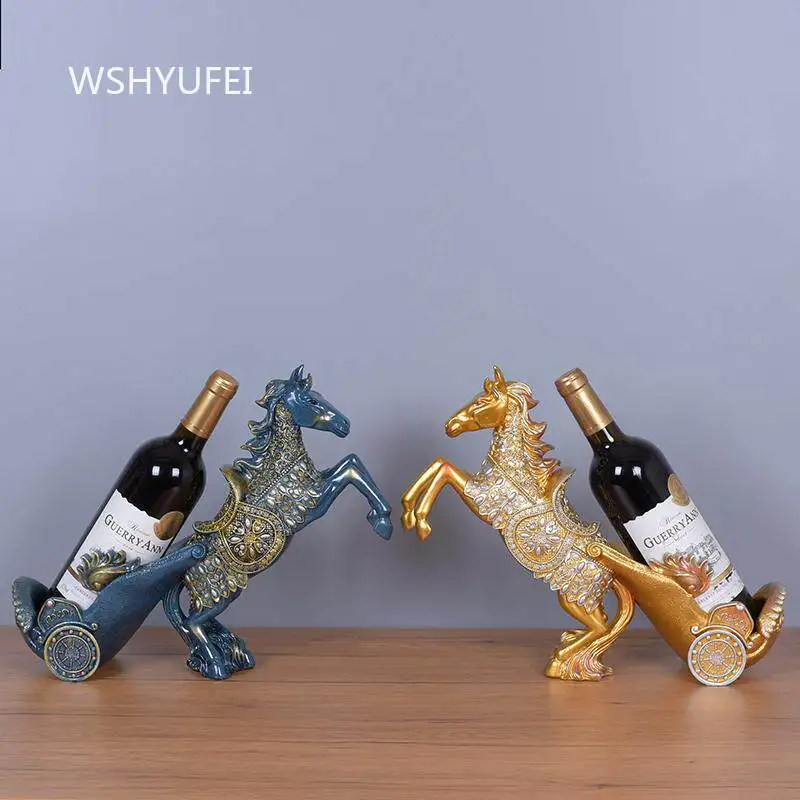 Creative Red Wine Rack for Horse Drawn Carts Resin Wine Rack Wine Cabinet Decoration Decorative Crafts Storage Rack Ornament
