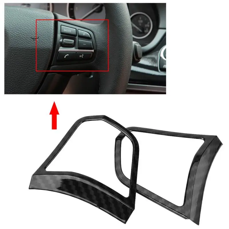 2pcs Car Styling Interior Steering Wheel Button Cover Trim Frame Carbon Fiber for BMW 5 Series F10 2011 2012 2013 2014 2015 2016