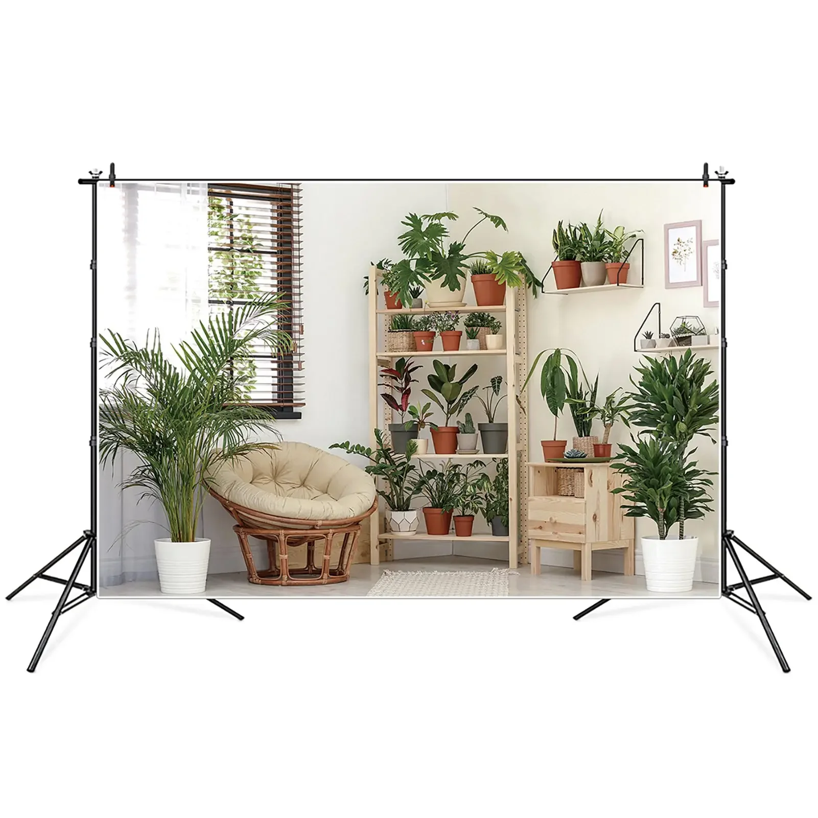 Home Studio Woonkamer Fotografie Achtergrond Decoratie Tropische Palm Bladeren Venster Tafel Stoel Slaapkamer Balkon Foto Achtergrond