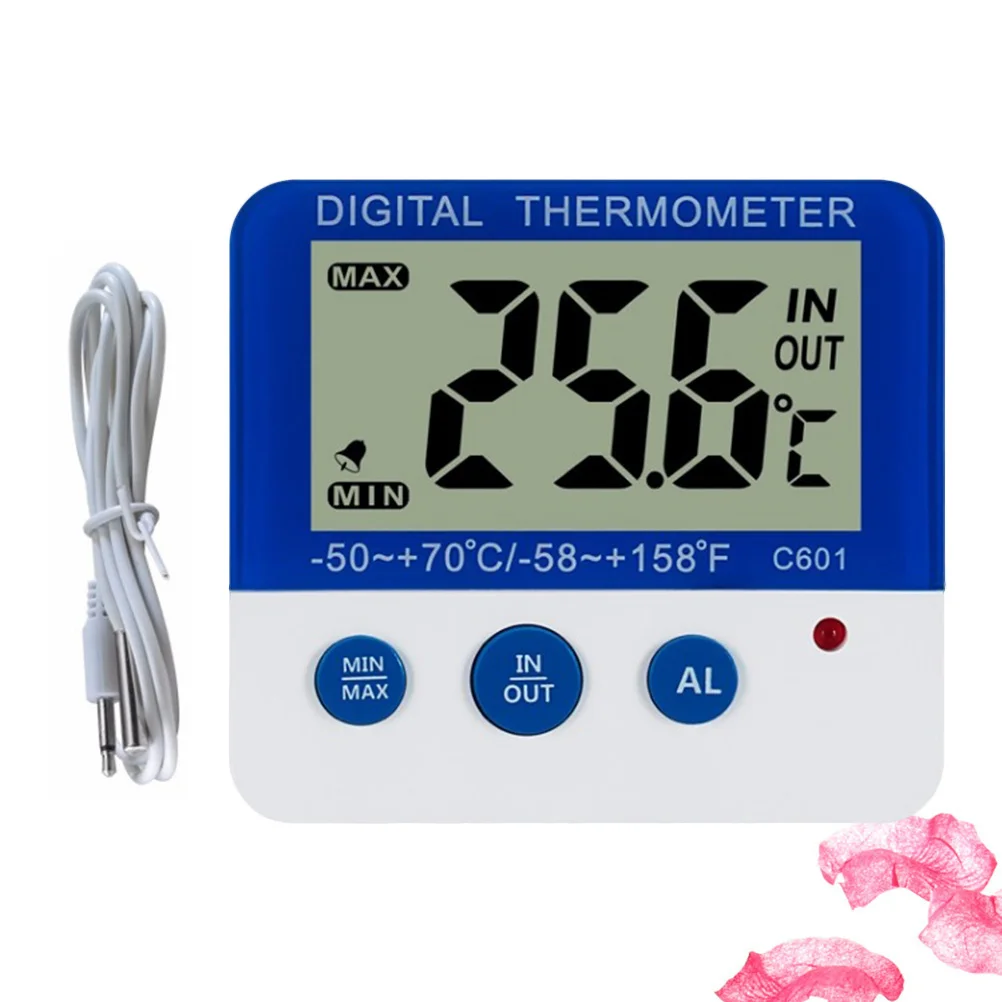 1pc C601 Digital Thermometer Hygrometer Temperature Display Indoor Outdoor Led Alarm High Low Range Alert ℃ ℉ Switchable White