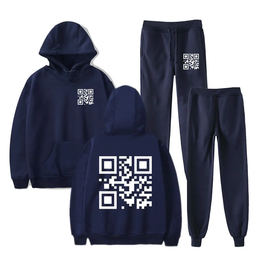 Custom QR Code hoodies suits Custom Text and graphic sweatshirt men/women Strap sports pants