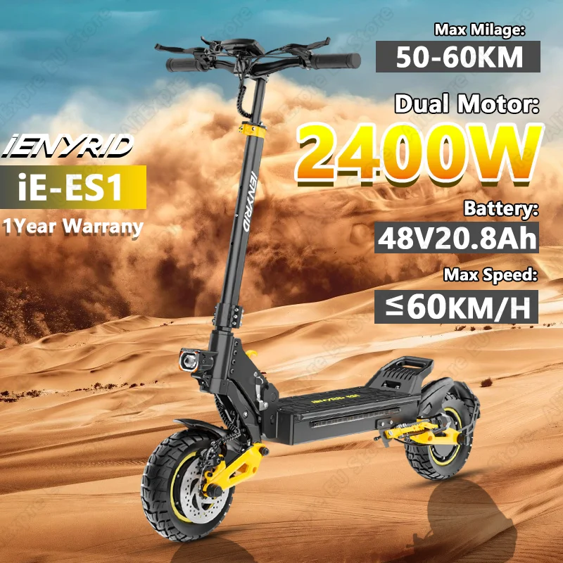 

IENYRID IE-ES1 Electric Scooter 2400W Dual Motor 48V20.8Ah Lithium Battery E-Scooter 10-inch Air Off-road Tire Foldable EScooter