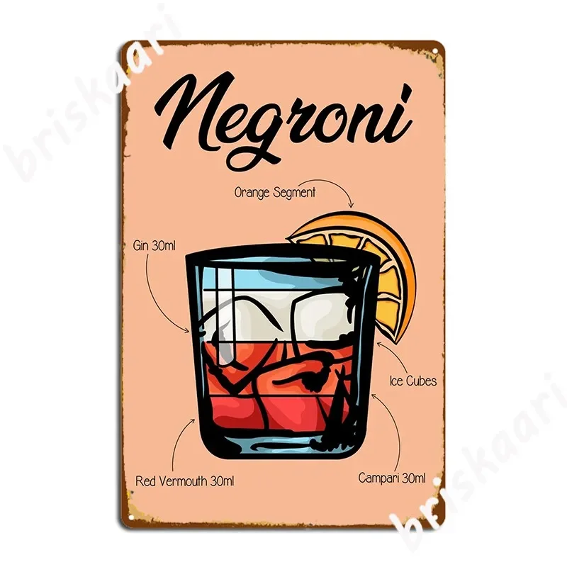 Negroni cóctel receta placa de Metal cartel Pub Club Bar decoración de pared divertido cartel de estaño