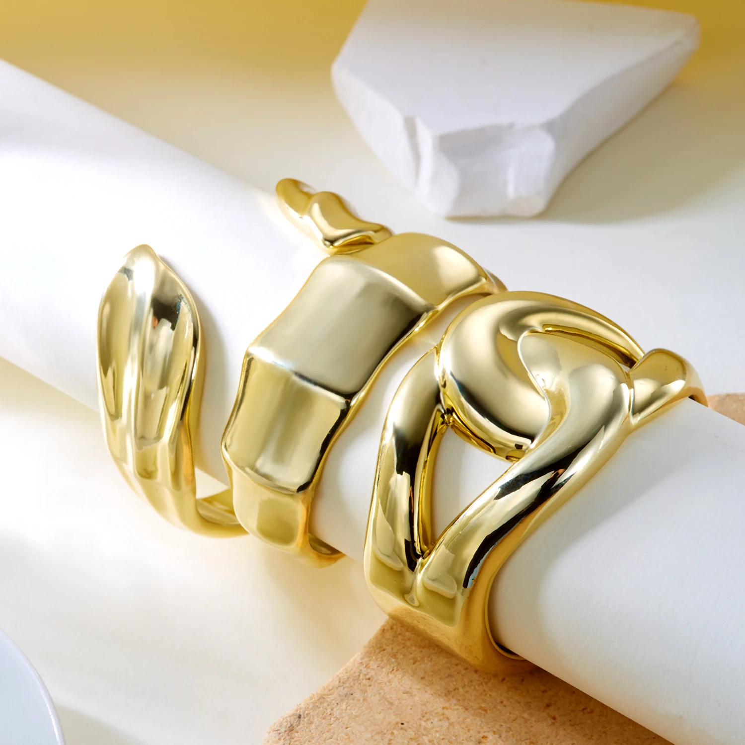 3PCS Übertriebene Acryl Unregelmäßige Manschette Armbänder für Frauen Punk Geometrische Breite Chunky Offene Armbänder Set Täglichen Party Schmuck – Detail 12