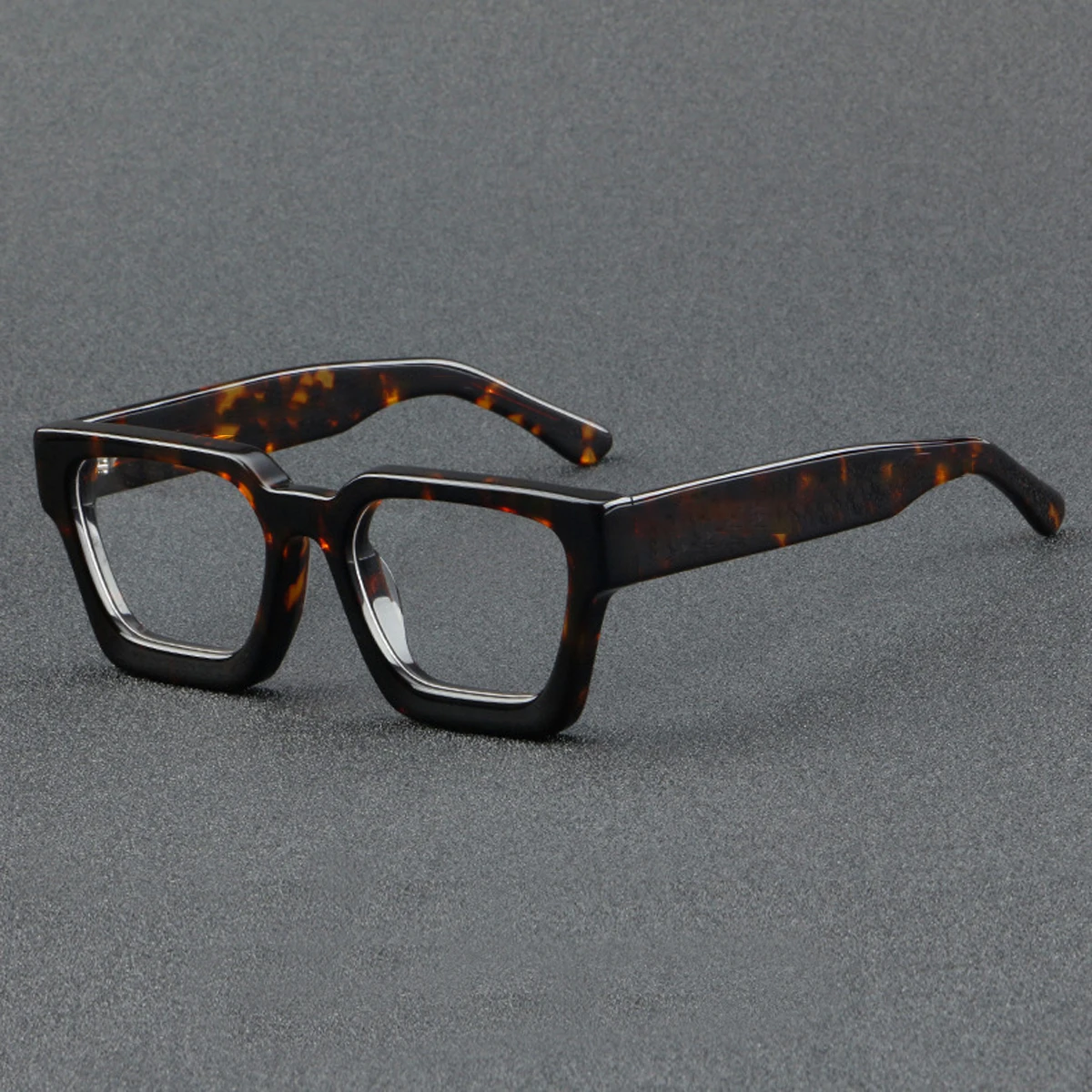 Schwarze dicke quadratische Rahmenbrille für Herren, optische Acetat-Brille, Unisex, klare Linse – Detail 2