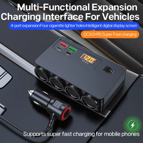 Imagen 2 del producto Cargador de coche encendedor de cigarrillos Universal multifuncional 1 a 4 puertos 12V 24V con pantalla de voltaje para vehículo