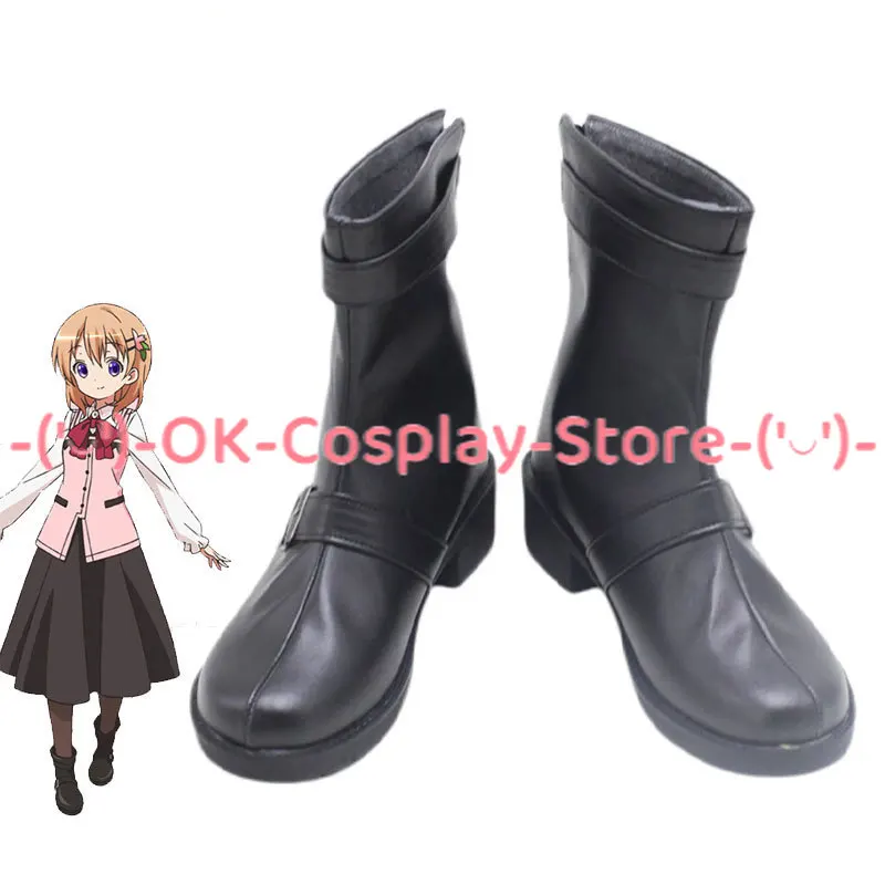 Anime Is the order a rabbit Hoto Kokoa Cosplay Shoes PU Leather Shoes Cosplay Prop Halloween Boot Custom Made