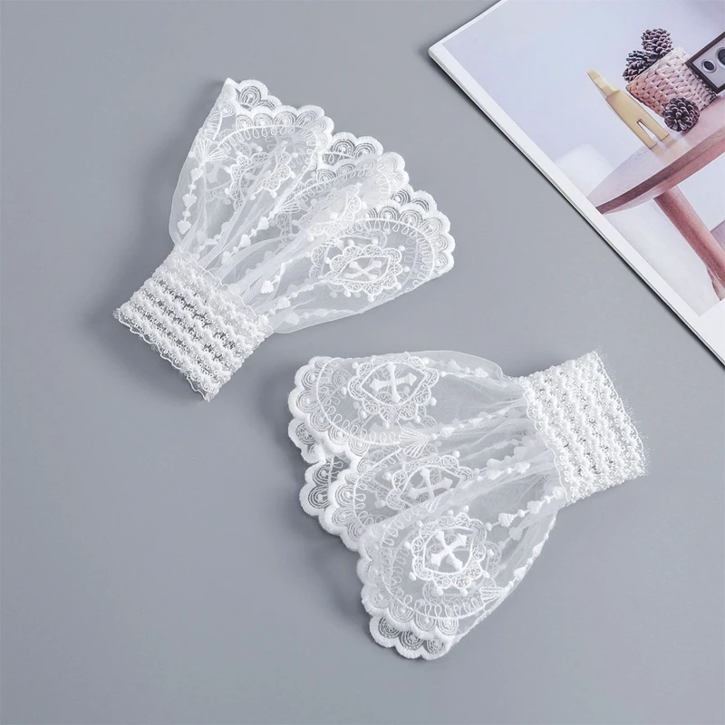 تفريغ الدانتيل المطرزة الأزهار الأكمام وهمية الأساور المرنة القابلة للإزالة سترة الأصفاد الزخرفية الملحقات