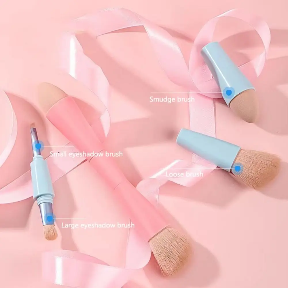 مجموعة فرش مكياج مدمجة 4 في 1، فرشاة بطانة ناعمة، فرشاة ظلال العيون، فرشاة تلوين قابلة للفصل، فرش تجميل مزدوجة الأطراف للحفلات