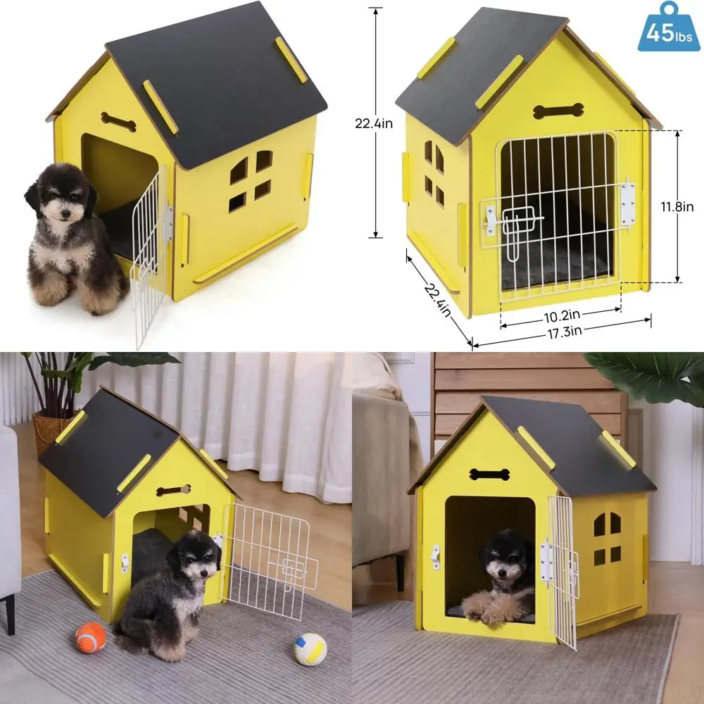 

Cozy Wooden Small Dog or Cat House, Indoor Bed with Air Vents & Elevated Floor for Warmth