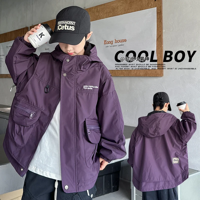 Jacket For Boys Hooded Solid Color Comfort Fabric Korean Wind Jacket Simple Fashion Boys Jacket Autumn New Style Boys Clothes