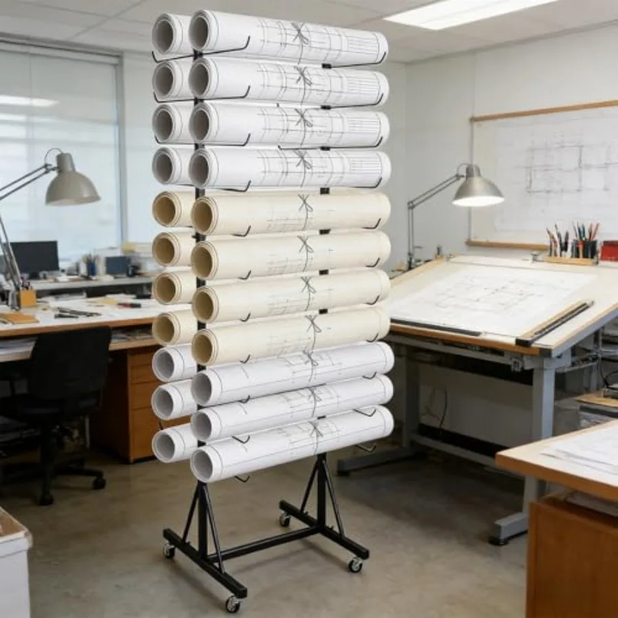 

Large Blueprint Storage Rack with Rolling Stand for Metal Vinyl and Fabric Roll Storage Ideal for Construction Plans Posters an