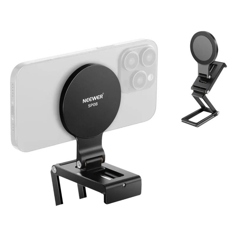 NEEWER Uchwyt do kamery kontynuacyjnej do monitora biurkowego Magnetyczny trójskładany uchwyt na telefon na biurko do kamery internetowej MagSafe iPhone iMac Apple TV — zdjęcie produktu 7