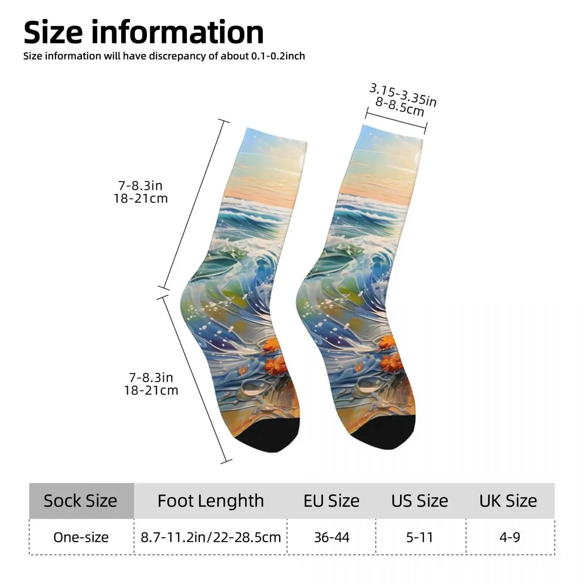 Retro Summer Beach Crashing Waves Oil Painting Men's compression Socks Unisex Harajuku Pattern Printed Novelty Crew Sock