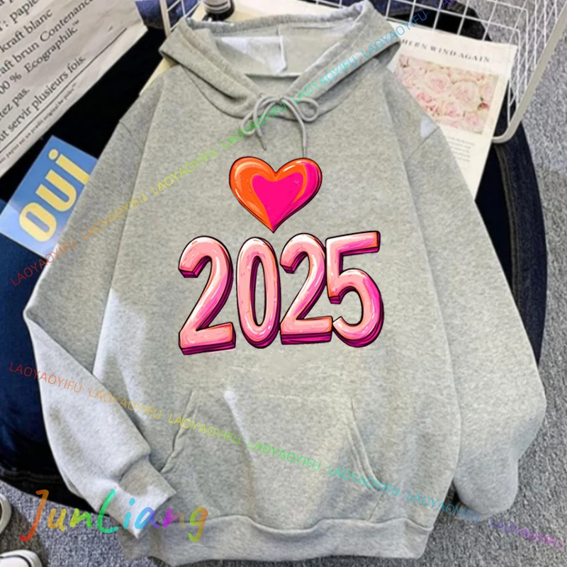สวัสดี2025สวัสดีปีใหม่พิมพ์ผู้หญิงผู้ชายHoodieผู้ชายบุรุษHoodiesเสื้อผ้าผู้ชายHoodedเสื้อเสื้อ