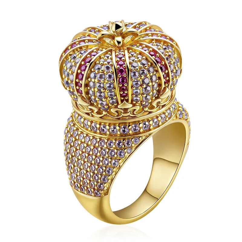 

Bling Bling Rotatable Crown Ring Inlaid Cubic Zirconia Unisex Luxury Hip Hop Personality Party Stress Relief Jewelry