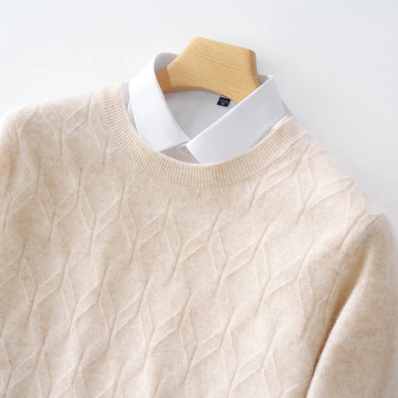 

Autumn And Winter 100% Pure Wool Sweater Men's Round Neck Twisted Bottoming Shirt Pullover Leisure Knitted Cashmere Sweater